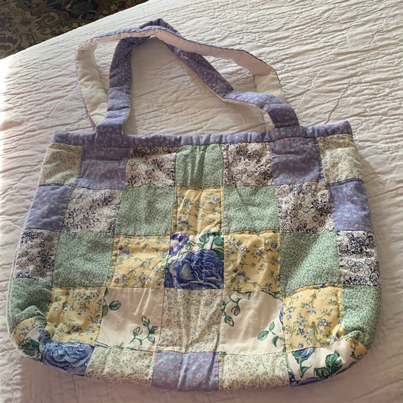 HANDMADE TOTE(PS I LOVE YOU BAG) UPCYCLED QUILTED LINED/POCKET COT/POLY 16”x12” - Picture 1 of 4